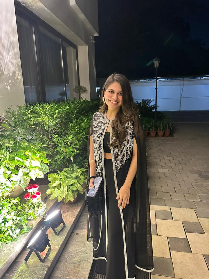 Black Long Net Pant Set