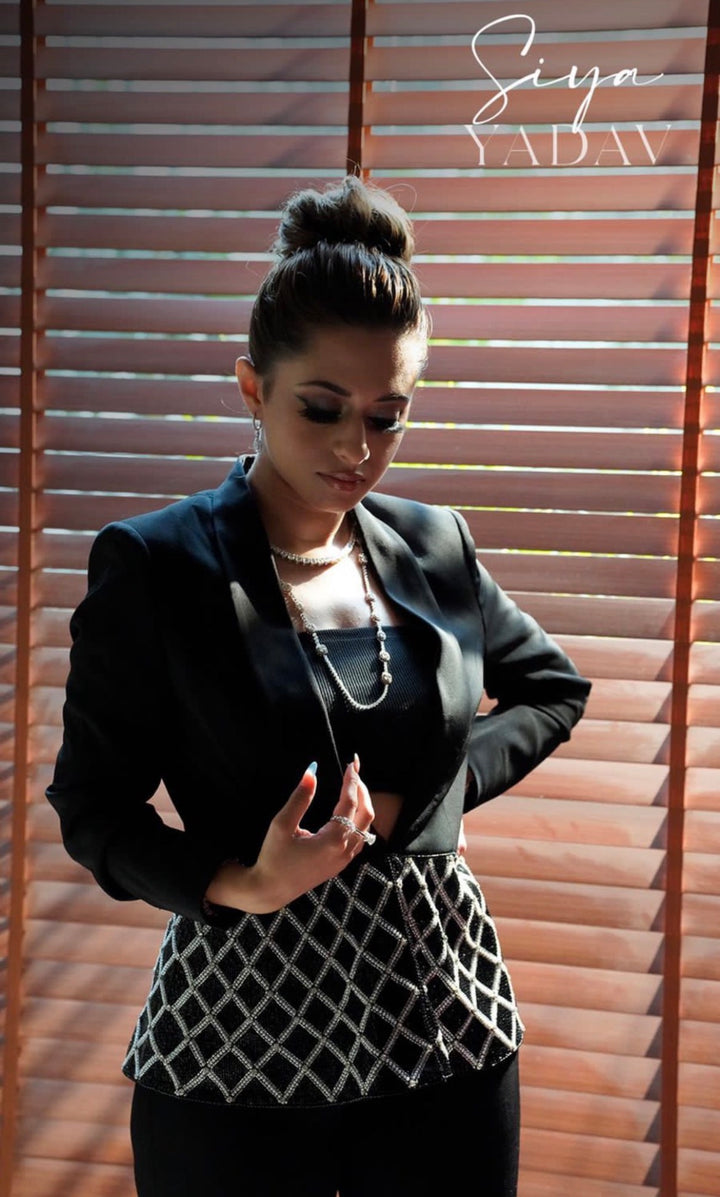 Black Peplum Embellished Blazer