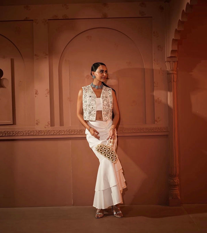 WHITE DRAWSTRING SKIRT