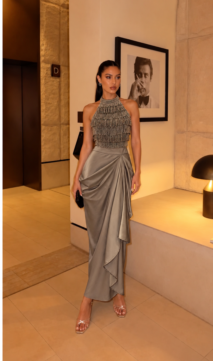METALLIC DRAPE SKIRT