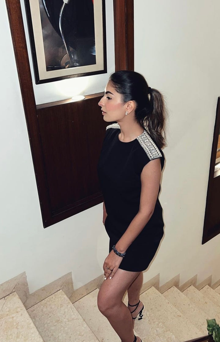 Black Shoulder Pad Dress