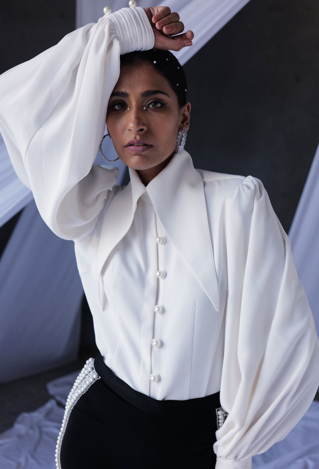 White Oversized Collar Shirt –