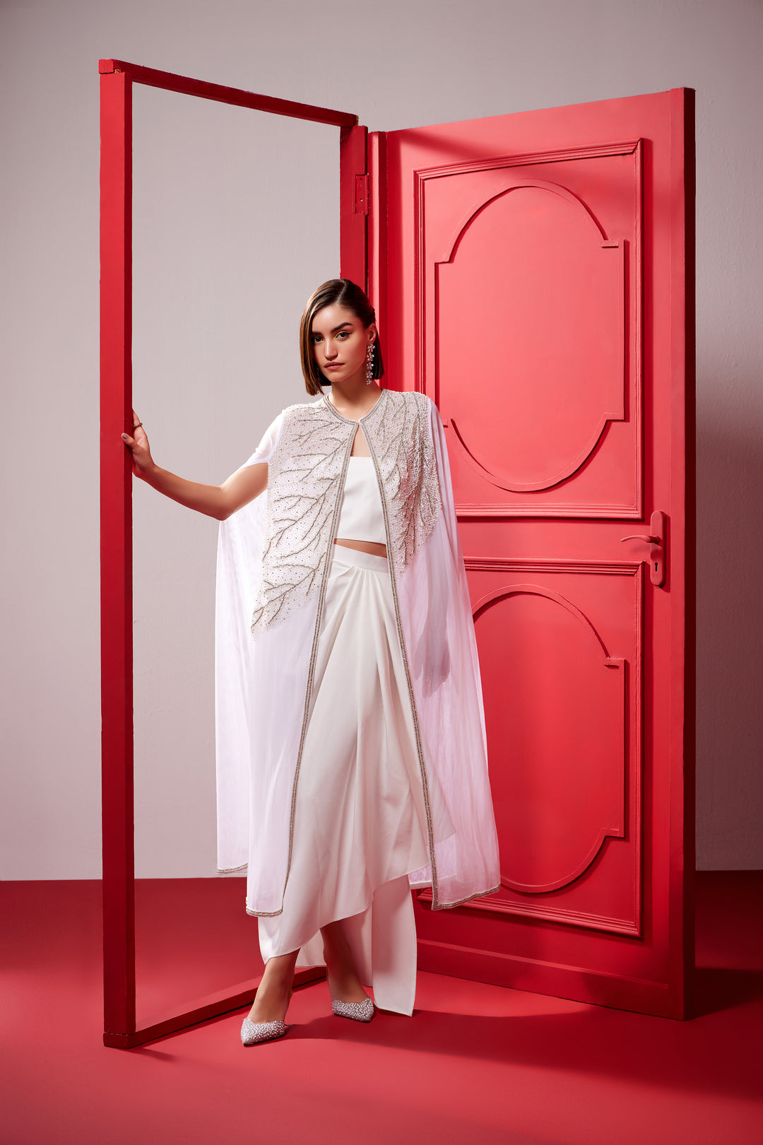 White Long net Skirt Set – - Main Image